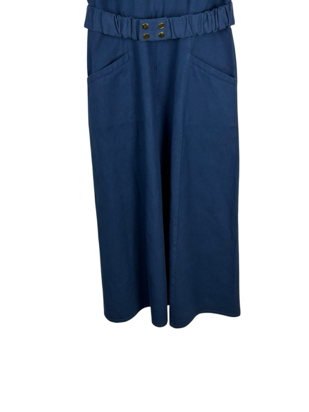 LAROQUE ALY BLUE COTTON TWILL COLLARED BELTED SHORT SLEEVE MIDI DRESS - Picture 7 of 16